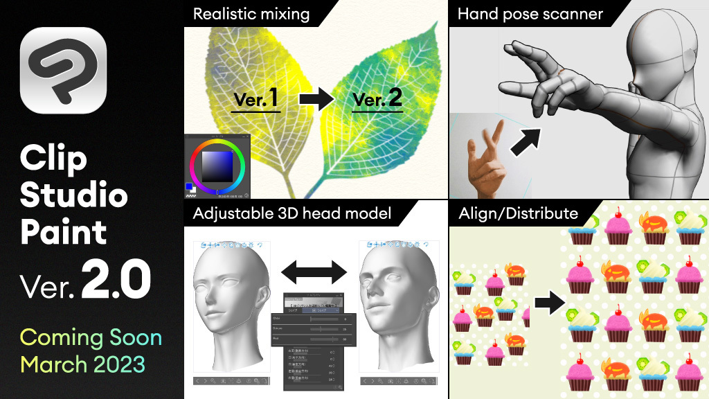 Clip Studio Paint Ver. 2.0 Release in March 2023 with realistic brush blending & 3D tools to help draw faces and hands