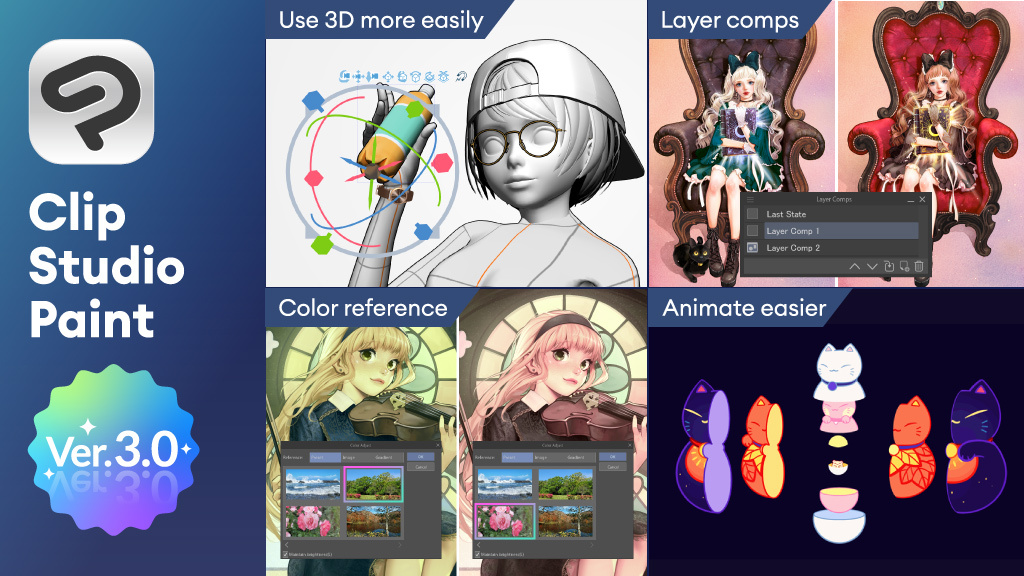 Clip Studio Paint Ver. 3.0 available now!　New tools for 3D models, animation, and project management